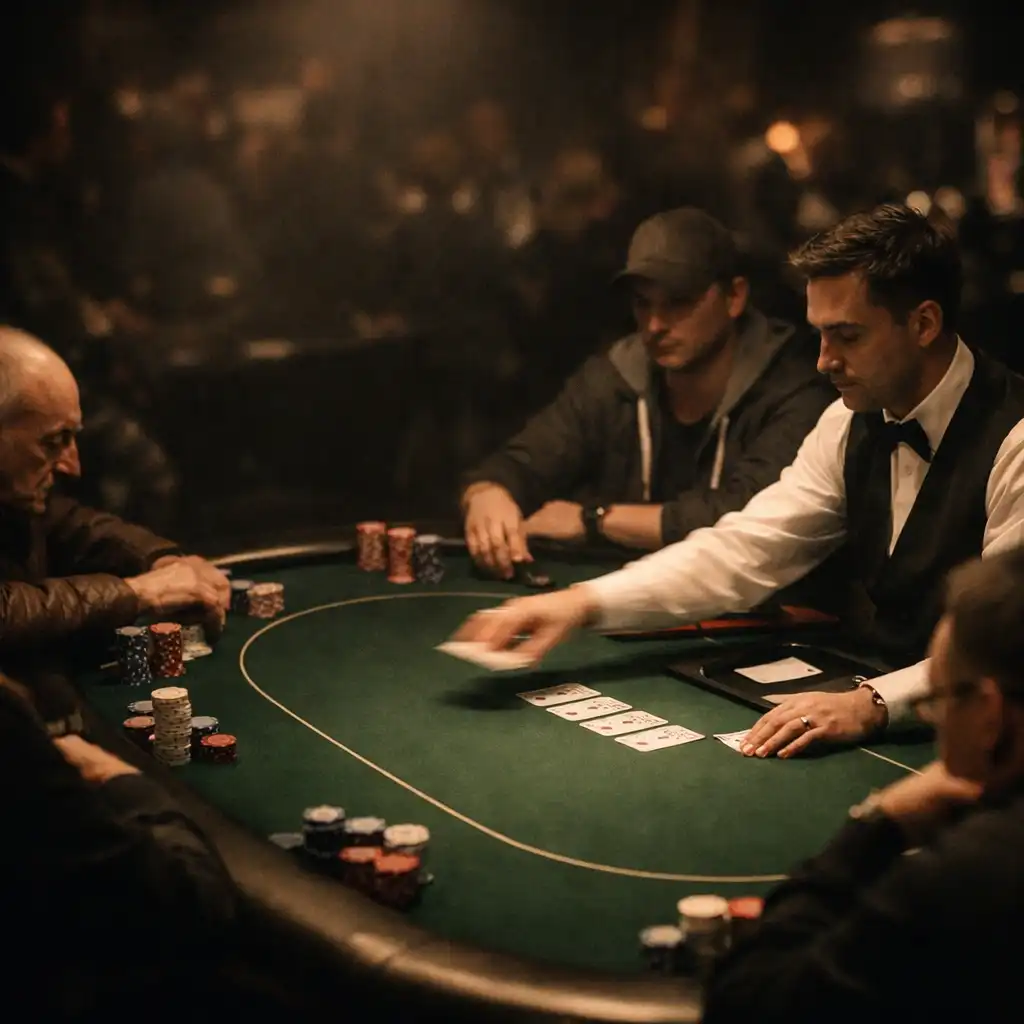 Atmosféra live pokerového turnaje u stolu